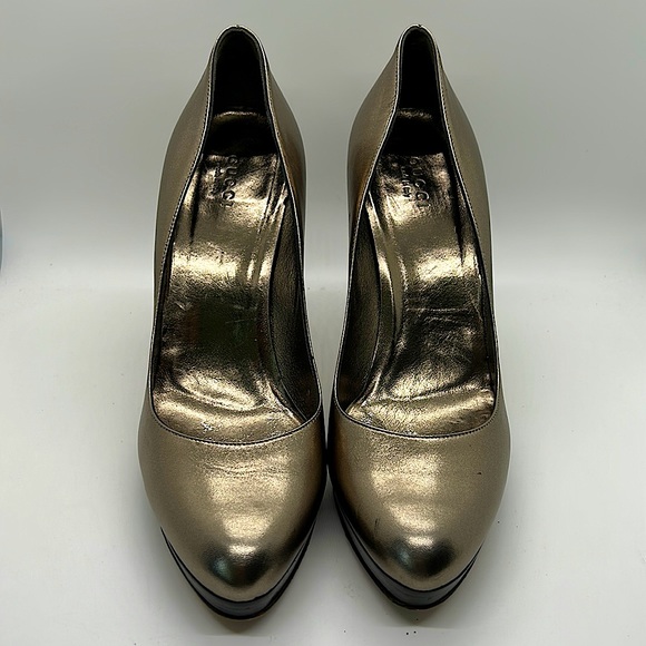 Gucci Authentic Gorgeous Metallic Nappa Silk Block Heel Shoes **Size 7** - Picture 2 of 11